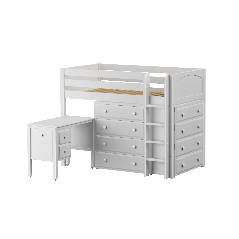Solid Hardwood Storage Loft Bed - Vertical Ladder, Desk, 2 Dressers - Modular Design - Panel - 61" H - Twin - White