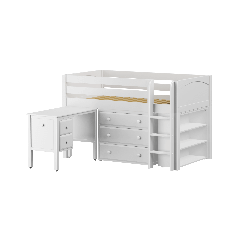 Solid Hardwood Storage Loft Bed - Vertical Ladder, Desk, Dresser, Bookcase - Modular Design - Panel - 51" H - Twin - White