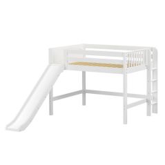 Solid Hardwood Loft Bed w Vertical Ladder on End and Slide - Modular Design - Panel - 51" H - Twin - White