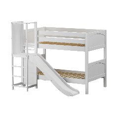 Solid Hardwood Bunk Bed w Slide Platform Side - Modular Design - Panel - 61" H - Twin over Twin - White