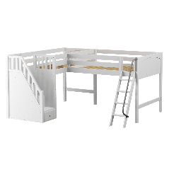 Solid Hardwood Corner Loft Bed w Ladder and Staircase