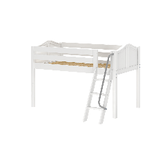 Solid Hardwood Loft Bed w Angle Ladder - Modular Design - Curved - 51" H - Twin - White