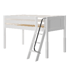 Solid Hardwood Loft Bed w Angle Ladder - Modular Design - Panel - 51" H - Twin - White