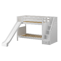 Solid Hardwood Bunk Bed w Staircase and Slide - Modular Design - Panel - 66" H - Twin over Twin - White