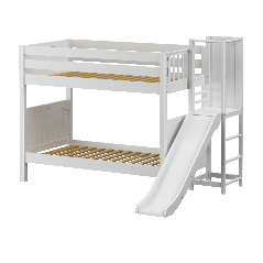 Solid Hardwood Bunk Bed w Slide Platform End - Modular Design - Panel - 66" H - Twin over Twin - White