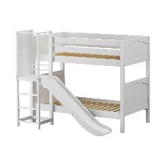 Solid Hardwood Bunk Bed w Slide Platform Side - Modular Design - Panel - 66" H - Twin over Twin - White