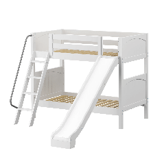 Solid Hardwood Bunk Bed w Angle Ladder and Slide - Modular Design - Panel - 66" H - Twin over Twin - White