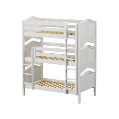 Solid Hardwood Triple Bunk Bed w Vertical Ladder - Modular Design - Curved - 92" H - Twin over Twin - White