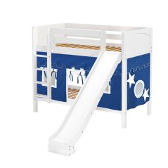 Solid Hardwood Bunk Bed w Vertical Ladder, Slide and Curtain
