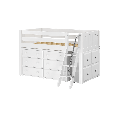Solid Hardwood Storage Loft Bed - Angle Ladder, 2 Dressers, Cube Unit - Modular Design - Panel - 51" H - Twin - White
