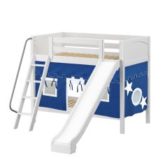 Solid Hardwood Bunk Bed w Angle Ladder, Slide and Curtain - Modular Design