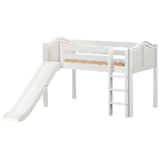 Solid Hardwood Loft Bed w Vertical Ladder and Slide - Modular Design - Curved - 51" H - Twin - White