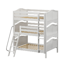 Solid Hardwood Triple Bunk Bed w Angle Ladder - Modular Design - Curved - 92" H - Twin over Twin - White