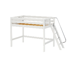 Solid Hardwood Loft Bed w Angle Ladder on End - Modular Design - Panel - 61" H - Twin - White