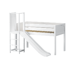 Solid Hardwood Loft Bed w Slide Platform Side - Modular Design - Panel - 51" H - Twin - White