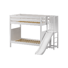 Solid Hardwood Bunk Bed w Slide Platform End - Modular Design - Panel - 71" H - Twin over Twin - White