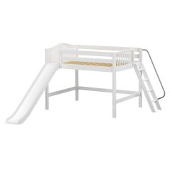 Solid Hardwood Loft Bed w Angle Ladder on End and Slide - Modular Design - Curved - 51" H - Twin - White