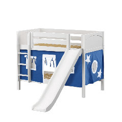 Solid Hardwood Bunk Bed w Vertical Ladder, Slide and Curtain 
