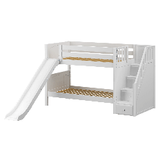 Solid Hardwood Bunk Bed w Staircase and Slide - Modular Design - Panel - 61" H - Twin over Twin - White