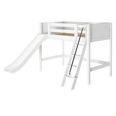 Solid Hardwood Loft Bed w Angle Ladder and Slide - Modular Design - Panel - 61" H - Twin - White