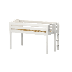 Solid Hardwood Loft Bed w Vertical Ladder on End - Modular Design - Curved - 51" H - Twin - White