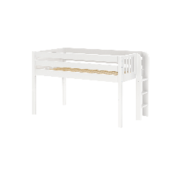 Solid Hardwood Loft Bed w Vertical Ladder on End - Modular Design - Panel - 51" H - Twin - White