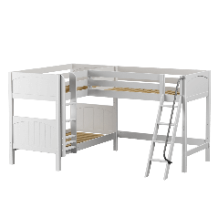 Solid Hardwood Corner Loft Bunk Bed w Ladders