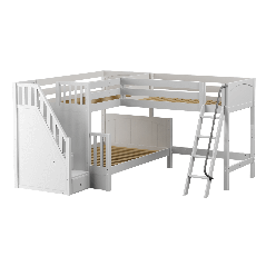 Solid Hardwood Corner Loft Bunk Bed w Ladder and Staircase