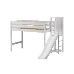 Solid Hardwood Loft Bed w Slide Platform End - Modular Design - Panel - 61" H - Twin - White