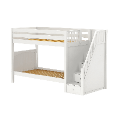 Solid Hardwood Bunk Bed w Staircase on End - Modular Design - Panel - 71" H - Twin over Twin - White