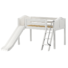 Solid Hardwood Loft Bed w Angle Ladder and Slide - Modular Design - Curved - 51" H - Twin - White