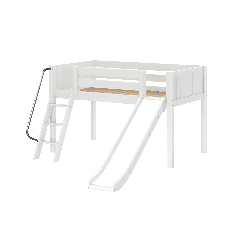 Solid Hardwood Loft Bed w Angle Ladder and Slide - Modular Design - Panel - 51" H - Twin - White