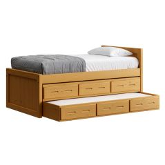Solid Wood Captain Bed - Panel Design - w 3 Drawer unit n Trundle drawer - 3926