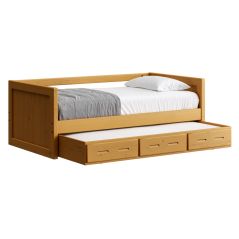 Solid Wood Daybed - Panel Design - w Trundle Drawer - Twin - Natural