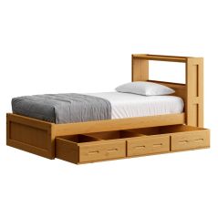 Solid Wood Platform Bed. Panel Design, w Bookcase HB n Storage Trundle bed. Twin size in Natural Finish