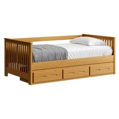 Solid Wood Daybed - Shaker Design - w 3 Drawer unit - Twin - Natural