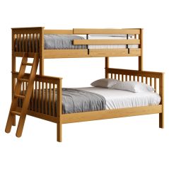 Solid Wood Bunk Bed - Mission Design - Twin XL over Queen - 65" H - Natural