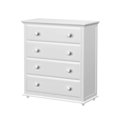 Hardwood Dresser, 4 Shelf Dresser with Crown & Base, Modular Collection. id BIG4, White finish. By Bunk Beds Canada, selling solid wood beds since 2003.