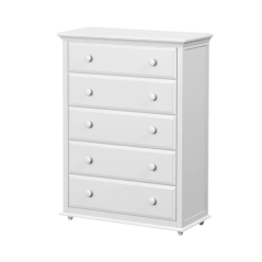 Hardwood Dresser, 5 Shelf Dresser with Crown & Base, Modular Collection. id BIG5, White finish. By Bunk Beds Canada, selling solid wood beds since 2003.