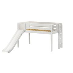 Solid Hardwood Loft Bed w Vertical Ladder on End and Slide - Modular Design - Panel - 51" H - Twin - White