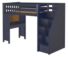 Solid Wood Loft Bed w Desk and Staircase, All in One Design, Twin size, Blue