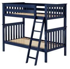 Solid Wood Bunk Bed w Angle Ladder. All in One Design. Twin over Twin size in Blue Finish. Holds 400 lb per deck. Pine premium knot free solid wood