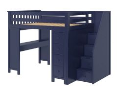 Solid Wood Loft Bed w Storage, Desk and Staircase, All in One Design,  Full size, Blue