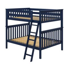 Solid Wood Bunk Bed w Angle Ladder, All In One Design, Full over Full size, Blue 