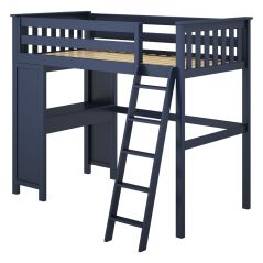Solid Wood Loft Bed w Desk, All in One Design, Twin, Blue