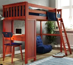 Solid Wood Loft Bed w Desk - All in One Design - Twin - Cherry