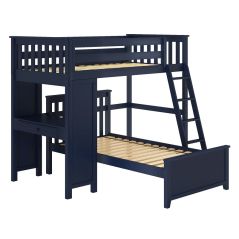 Solid Wood Loft Bed w Desk and Platform Bed, All in One Design, Twin size, Blue