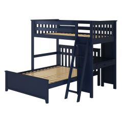Loft Bed w Desk over Platform Bed, All in One Design, Twin over Full size,  Blue