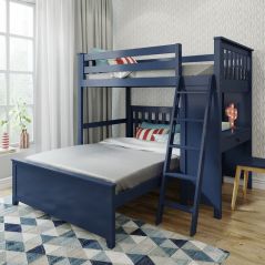 Loft Bed w Desk over Platform Bed, All in One Design, Twin over Full size,  Blue