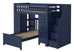Solid Wood Loft Bed w Dressers, Bookcase, Platform Bed and Staircase, All in One Design, Twin size, Blue